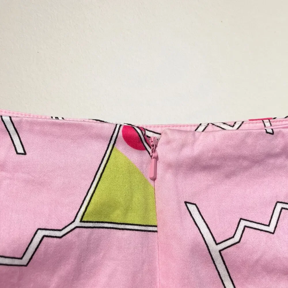 Vintage Y2K pink cocktail cherry print short skirt, eclectic 2000s party